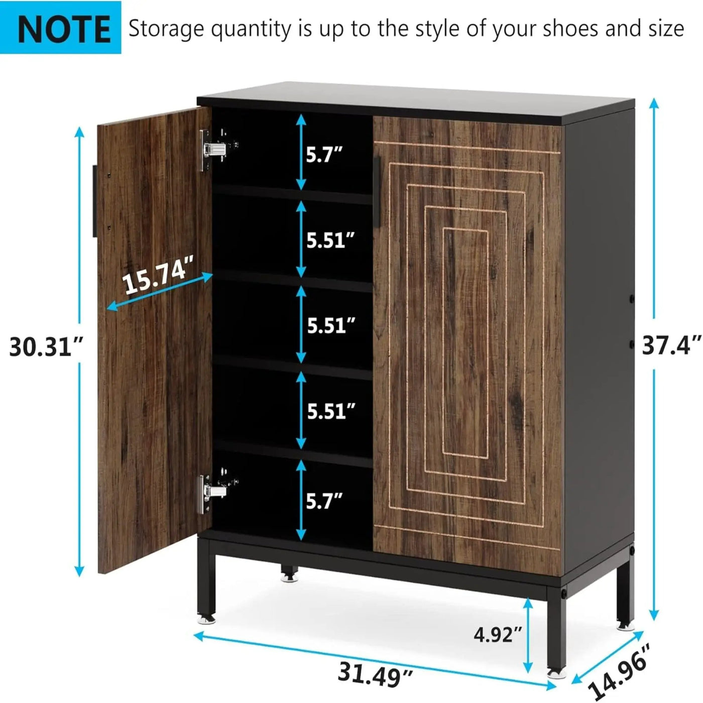 Shoe Cabinet With Doors, 5 Tiers Shoe Storage Organizer by HouseOfZazla