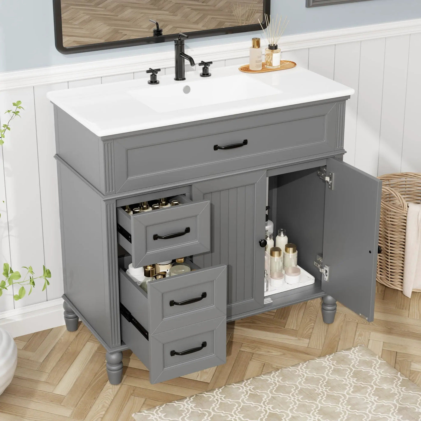 Bathroom Vanity With Sink, Freestanding Cabinet & Drawers by HouseOfZazla