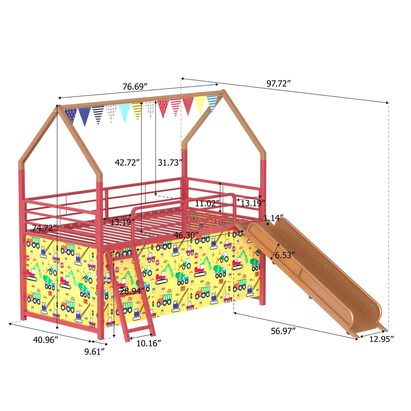Jack - House Loft Bed With Slide And Curtain Set by HouseOfZazla