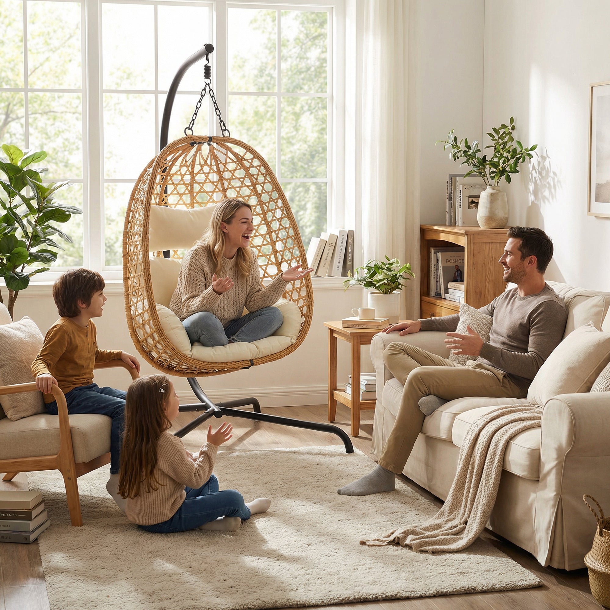 Egg Chair with Stand, Patio Wicker Hanging Chair, Hammock Swing Chair by HouseOfZazla