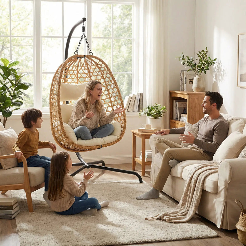 Set of 2 Egg Chairs with Stand - Patio Wicker Hanging Hammock Swing by HouseOfZazla