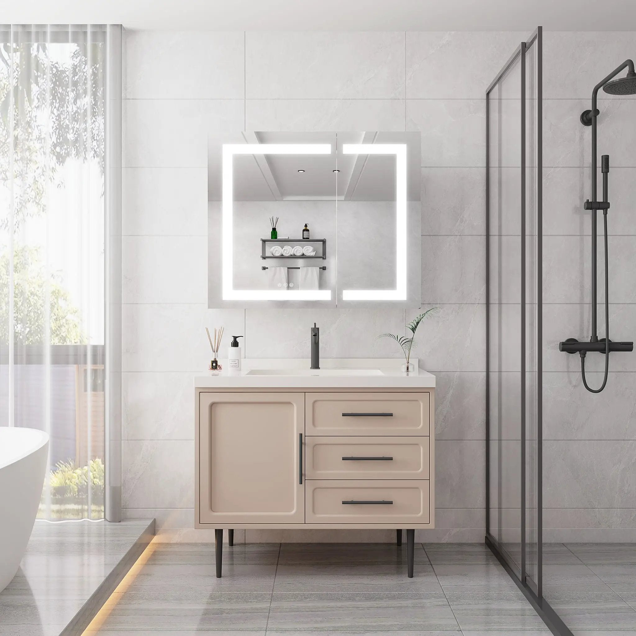 36" X 30" Medicine Cabinet With LED Vanity Mirror, Anti-Fog Recessed Or Surface Mount Bathroom Double Door Large Storage 3000K~6000K Bright Lighted Aluminum Storage Cabinet With Touch Switch - Silver by HouseOfZazla