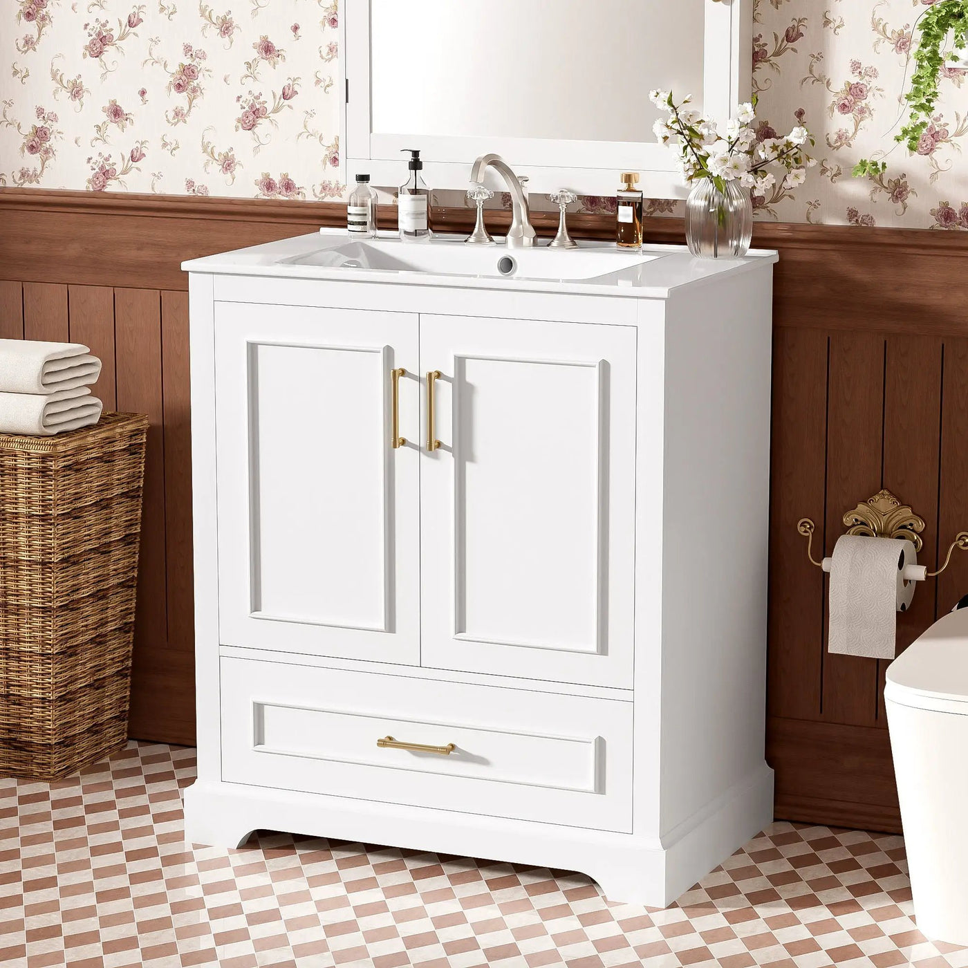Bathroom Vanity With Sink, 1 Divided Drawer And 2 Soft Close Doors With Double Shelf by HouseOfZazla