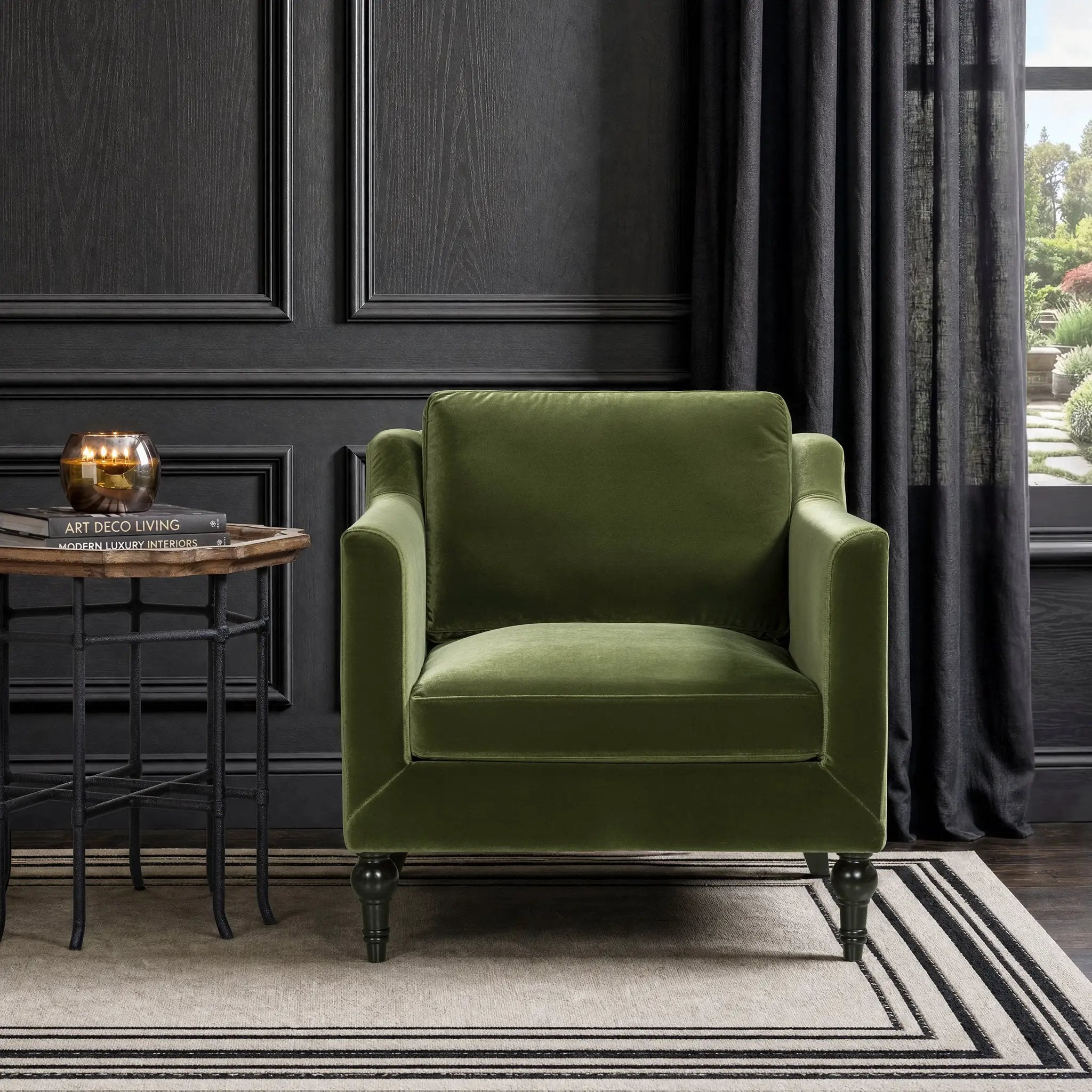 Josephine 33" Upholstered Accent Chair, Olive by HouseOfZazla