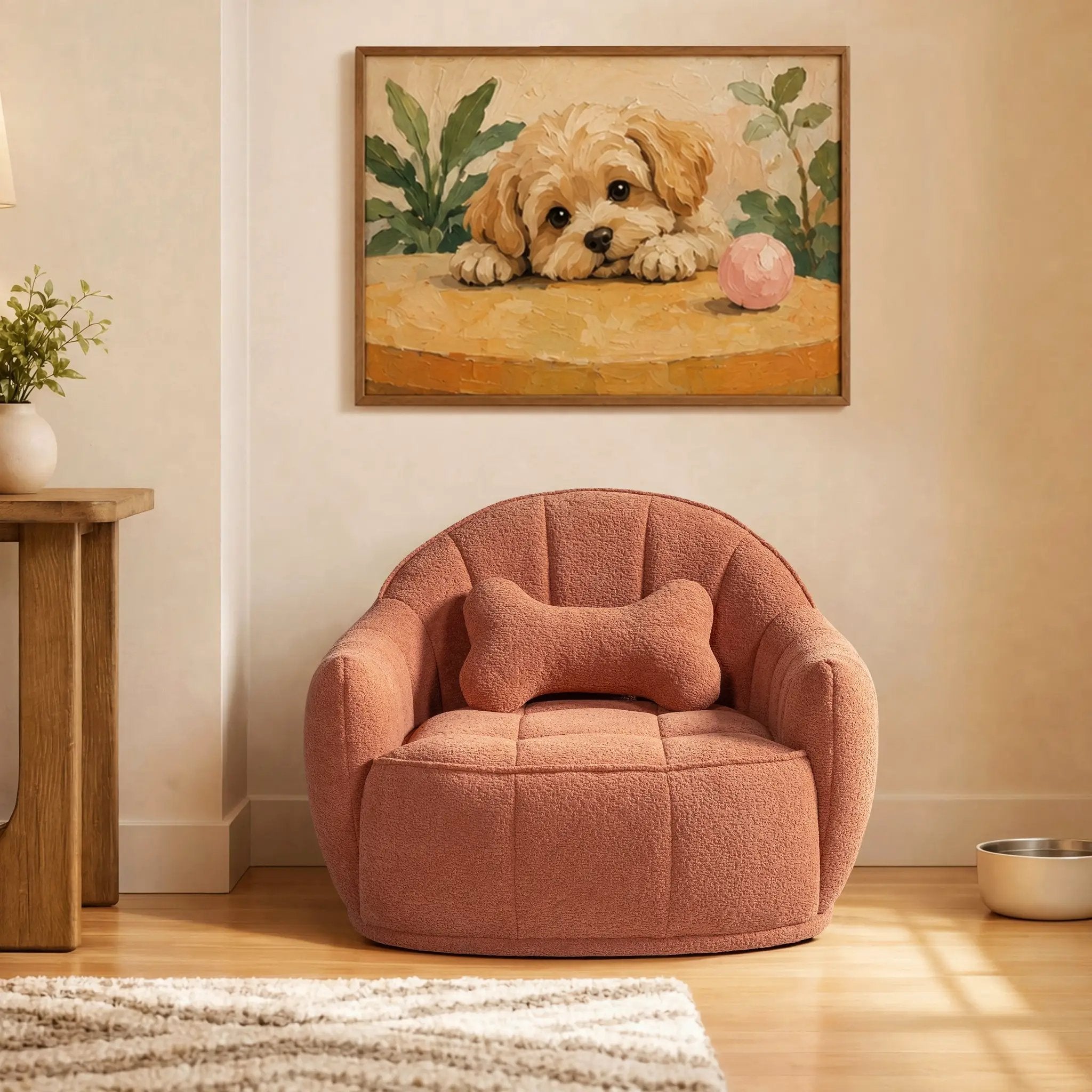 Louie 30.5" Modern Dog Sofa Bed with Bone Pillow, Medium, Spice by HouseOfZazla