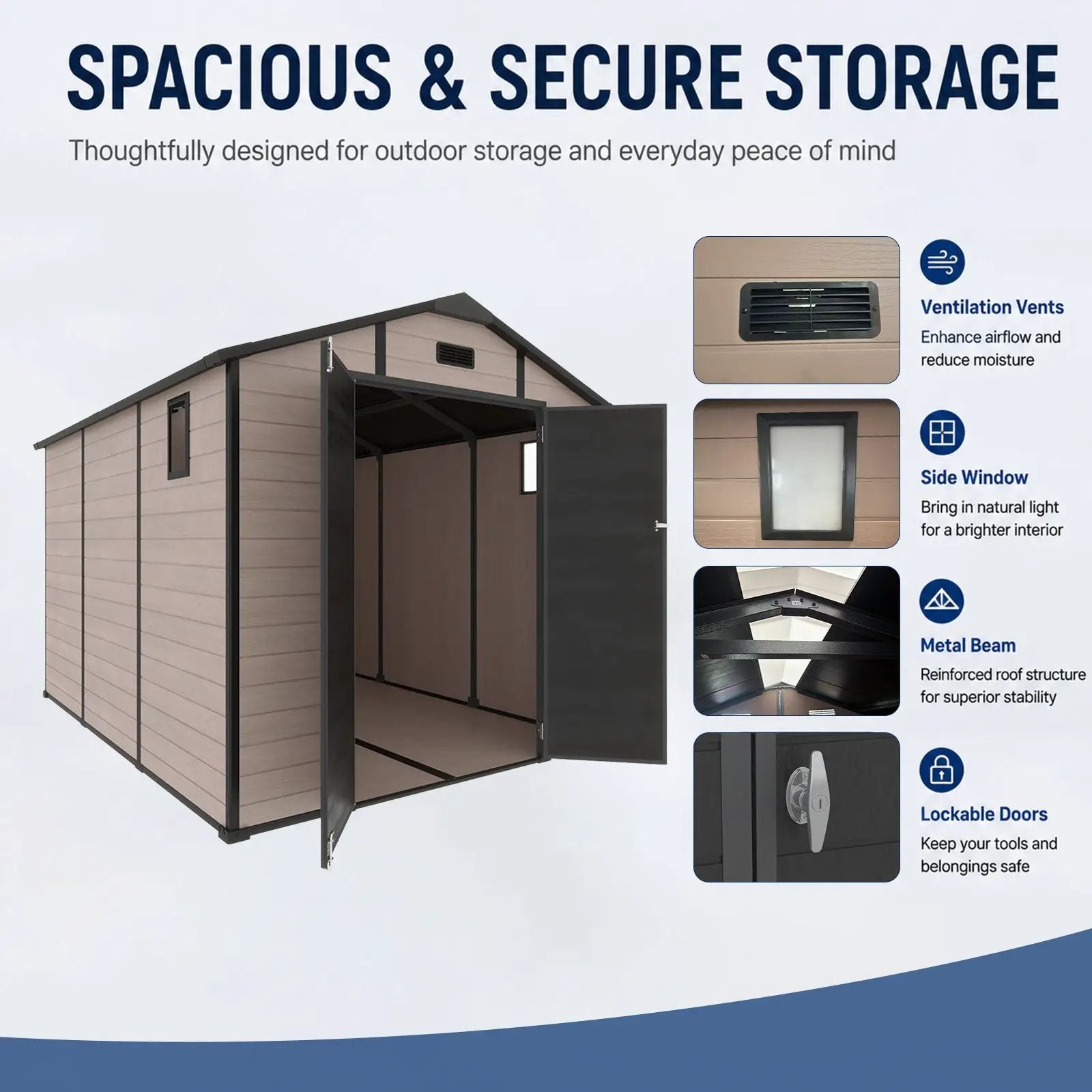8x10 FT Plastic Outdoor Storage Shed - Lockable Resin Tool Shed by HouseOfZazla