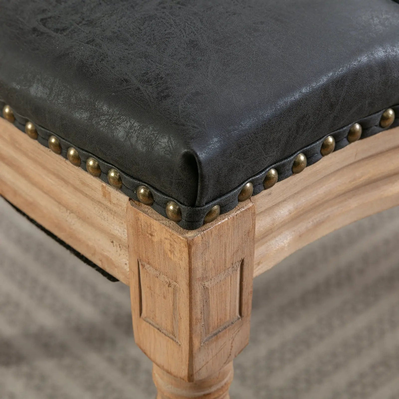 French Style Solid Wood Frame Antique Painting, Hand-Pulled Buckle Decoration Artificial Dining Chair With Nailhead Trim, Wood Legs by HouseOfZazla
