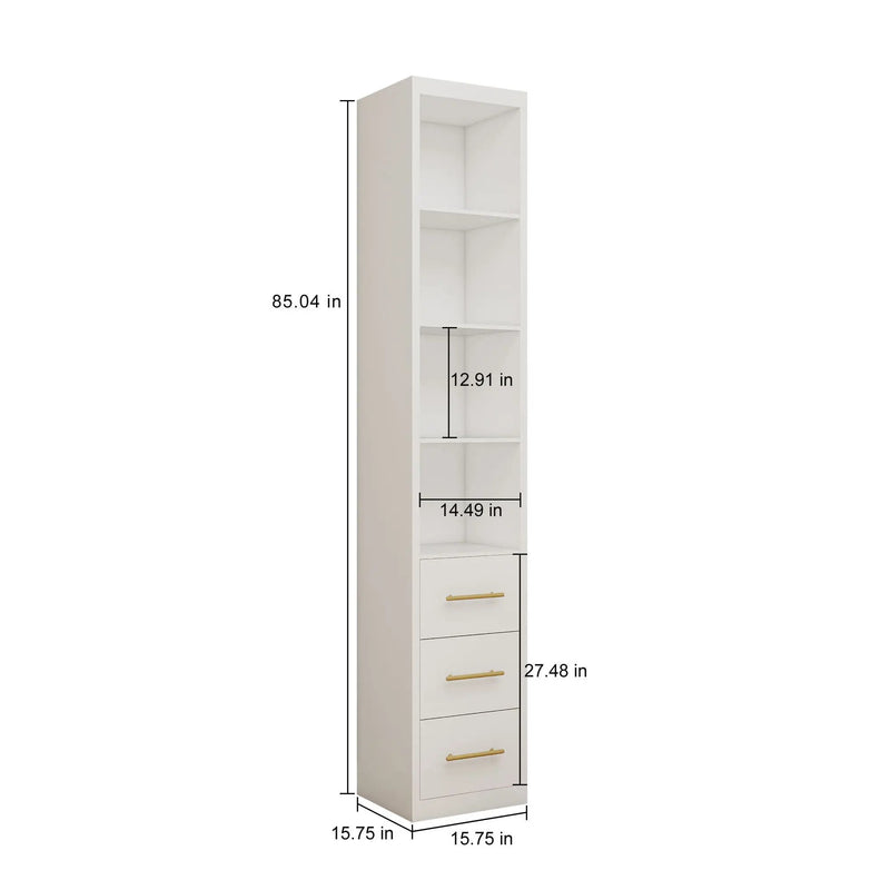 Tall Storage Cabinet With 3 Drawers For Bedroom - White
