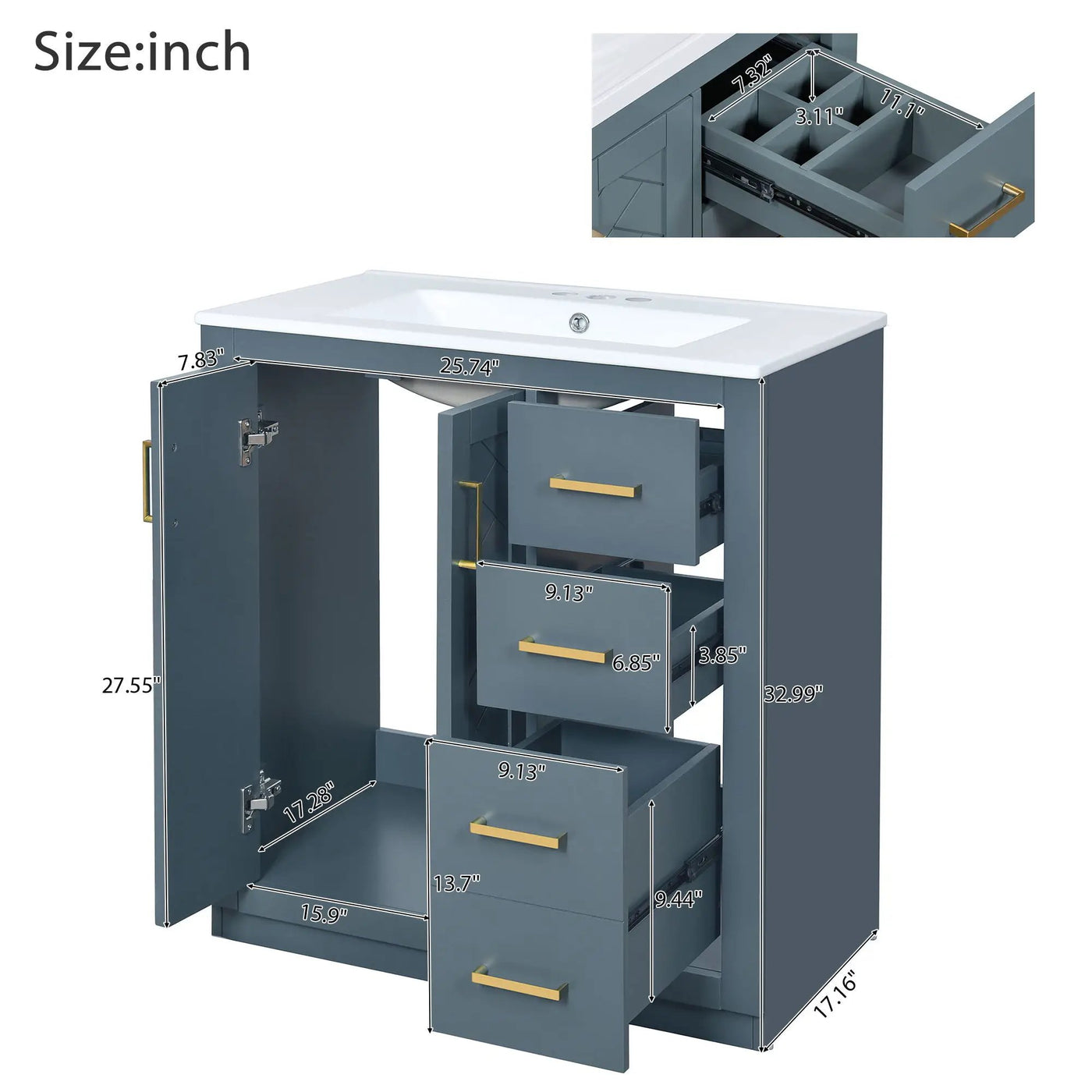 Bathroom Vanity With Sink, Storage Cabinet, Freestanding Set With 3 Drawers & Soft Closing Doors by HouseOfZazla