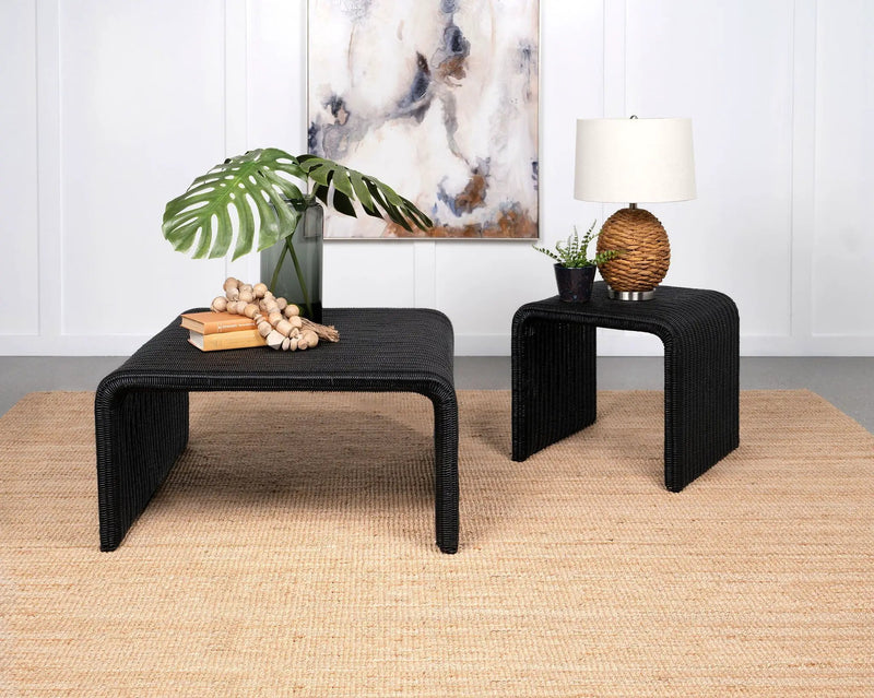 Cahya Woven Rattan Square End Table Black by Unique Piece Furniture