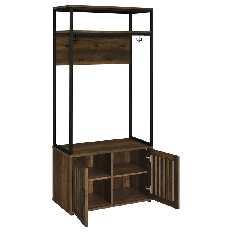 Quincy 2-door Coat Rack Hall Tree Storage Bench Dark Pine by Unique Piece Furniture
