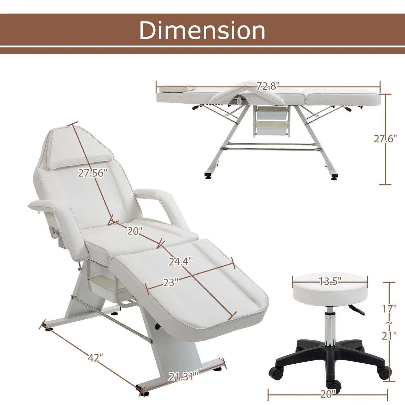 Massage Salon Tattoo Chair With Two Trays Esthetician Bed With Hydraulic Stool, Multi-Purpose 3-Section Facial Bed Table, Adjustable Beauty Barber Spa Beauty Equipment by HouseOfZazla