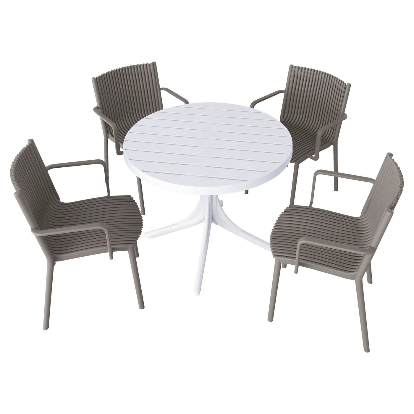 4 Modern Stackable Plastic Armchair Matched With Round Table by HouseOfZazla