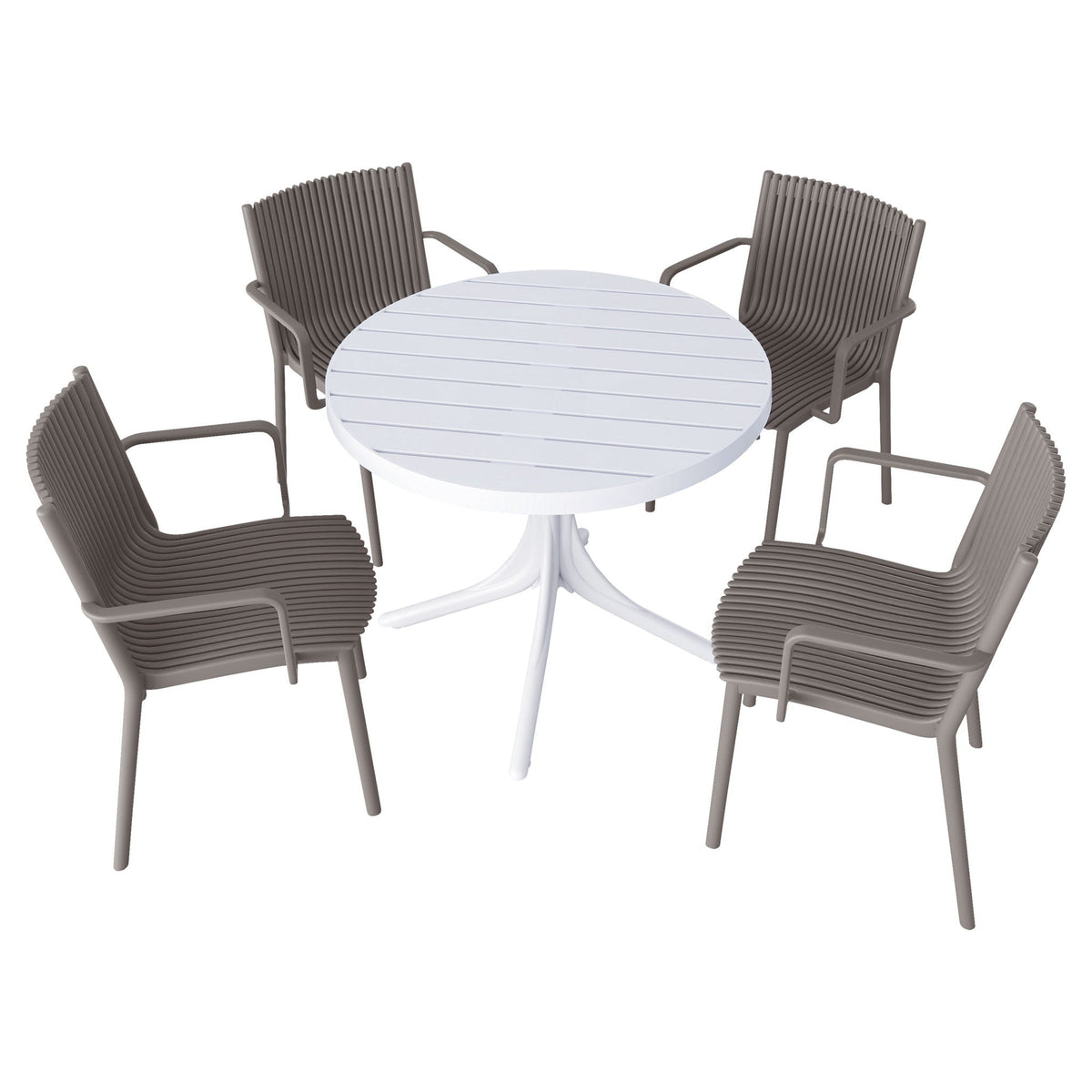 4 Modern Stackable Plastic Armchair Set with Round Table - Light Blue or Dark Gray, photo 2 of 31