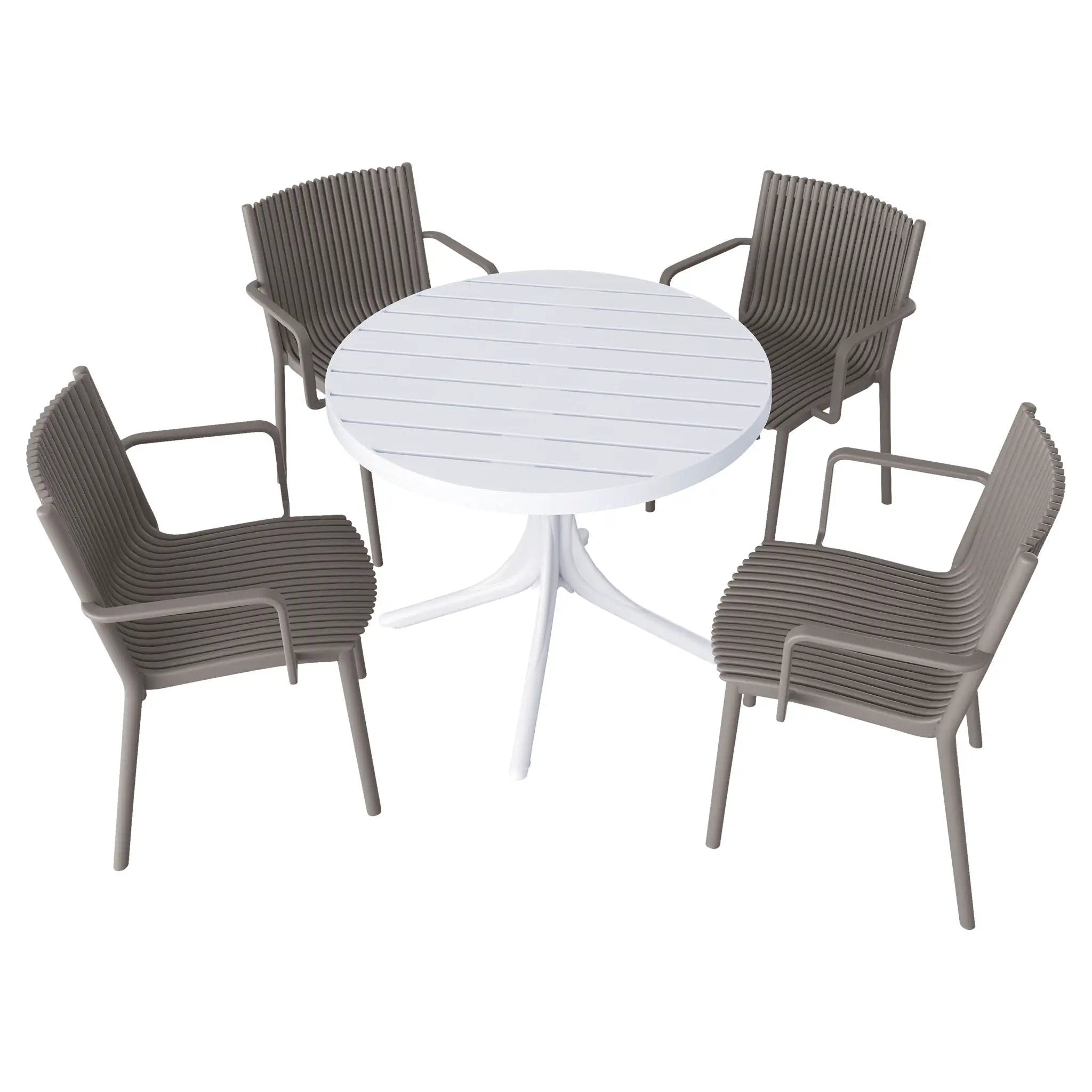4 Modern Stackable Plastic Armchair Matched With Round Table by Unique Piece Furniture