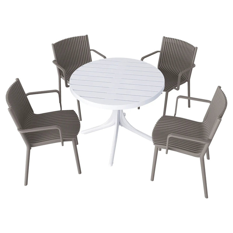 4 Modern Stackable Plastic Armchair Matched With Round Table by HouseOfZazla
