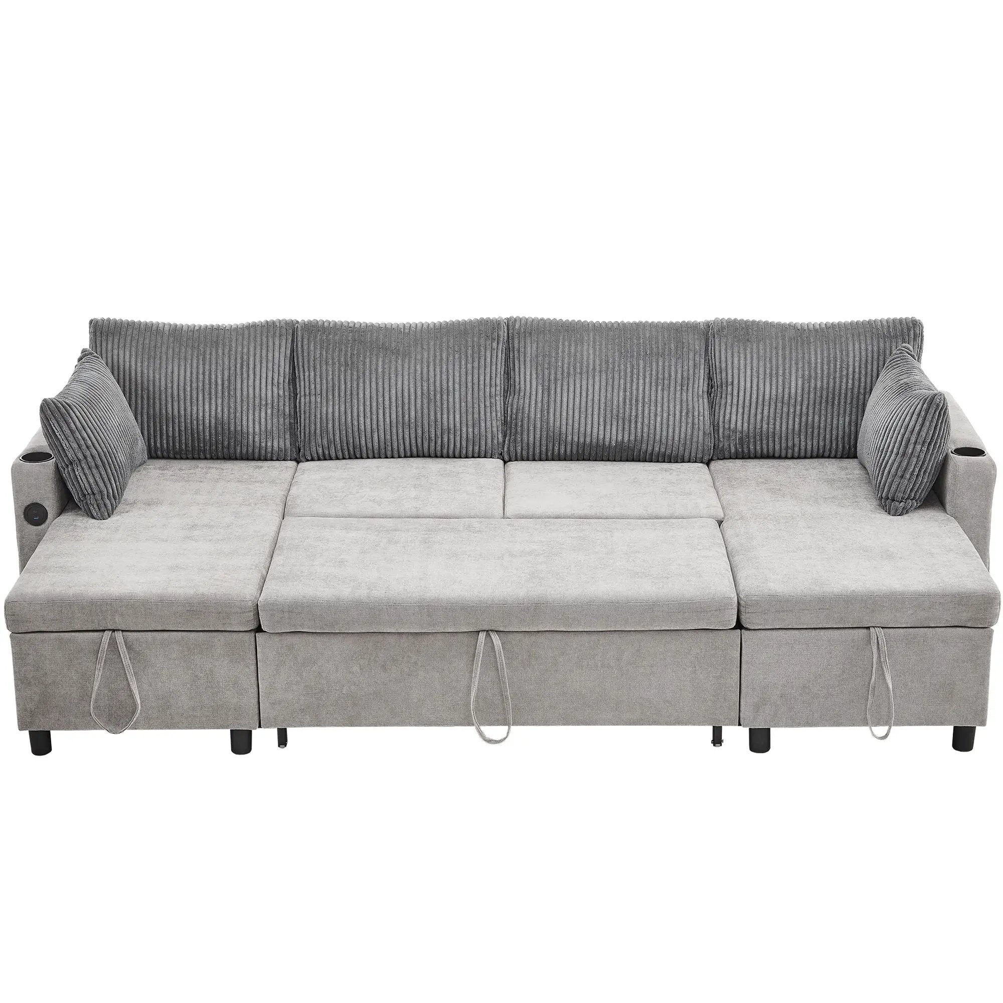 Sectional Sofa Bed With Pull Out Sleeper, USB Ports, Cup Holders by HouseOfZazla