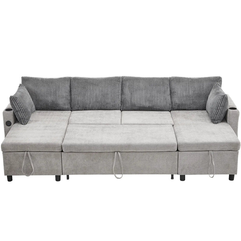 Sectional Sofa Bed With Pull Out Sleeper, USB Ports, Cup Holders by HouseOfZazla