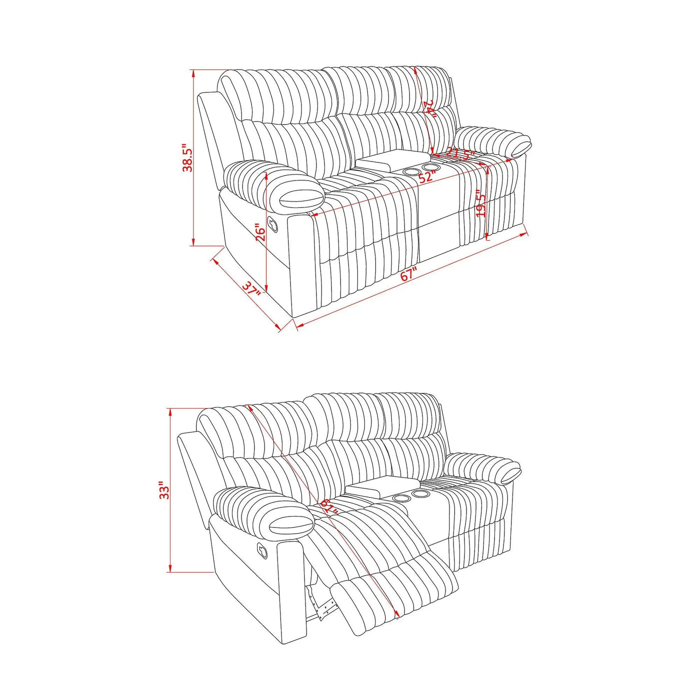 Bruni - Console Reclining Loveseat With Manual Recline by Unique Piece Furniture