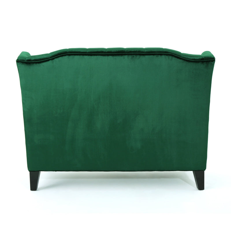 Modern Glam Velvet Loveseat with Button-Tufted Detail - Emerald, photo 9 of 10