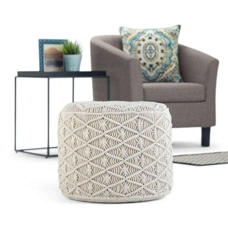 Coates - Round Macrame Pouf - Natural by HouseOfZazla