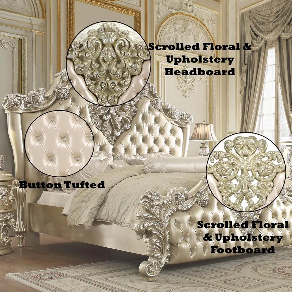 Vatican - Eastern King Bed - Synthetic Leather, Light Gold & Champagne Silver by Unique Piece Furniture