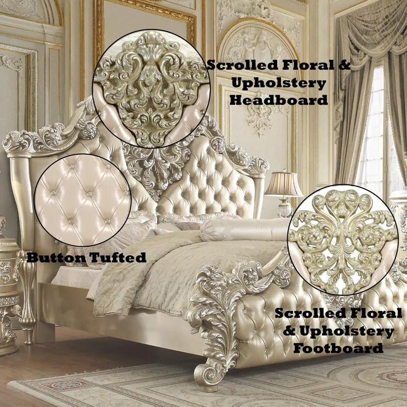 Vatican - Eastern King Bed - Synthetic Leather, Light Gold & Champagne Silver by Unique Piece Furniture