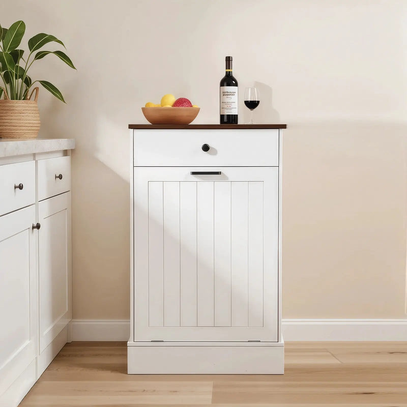 Tilt Out Trash Cabinet With Drawer, 10 Gallon Hamper - White by HouseOfZazla