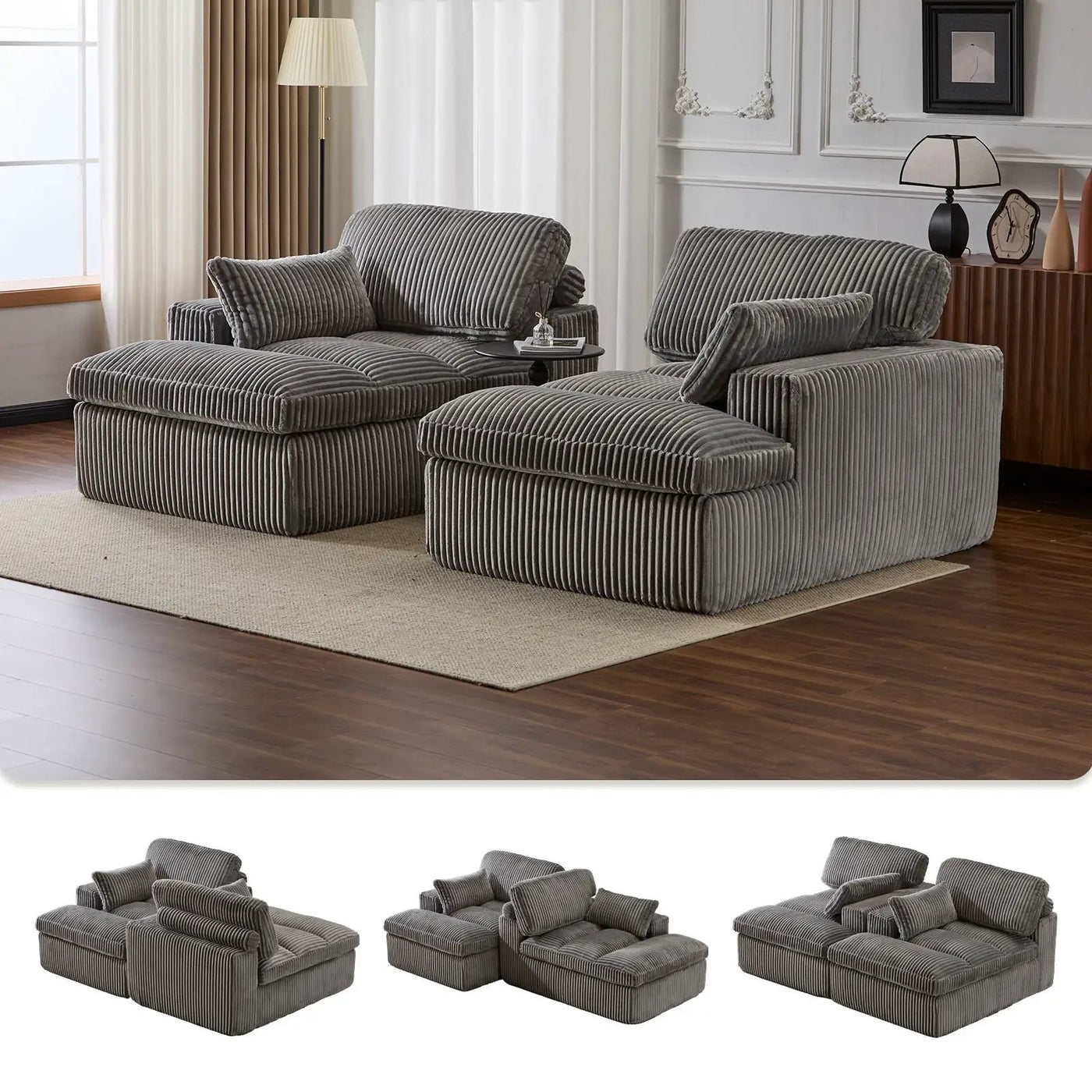 Double Chaise Lounge Chair, Oversized Upholstered Sleeper Cloud Couch by HouseOfZazla