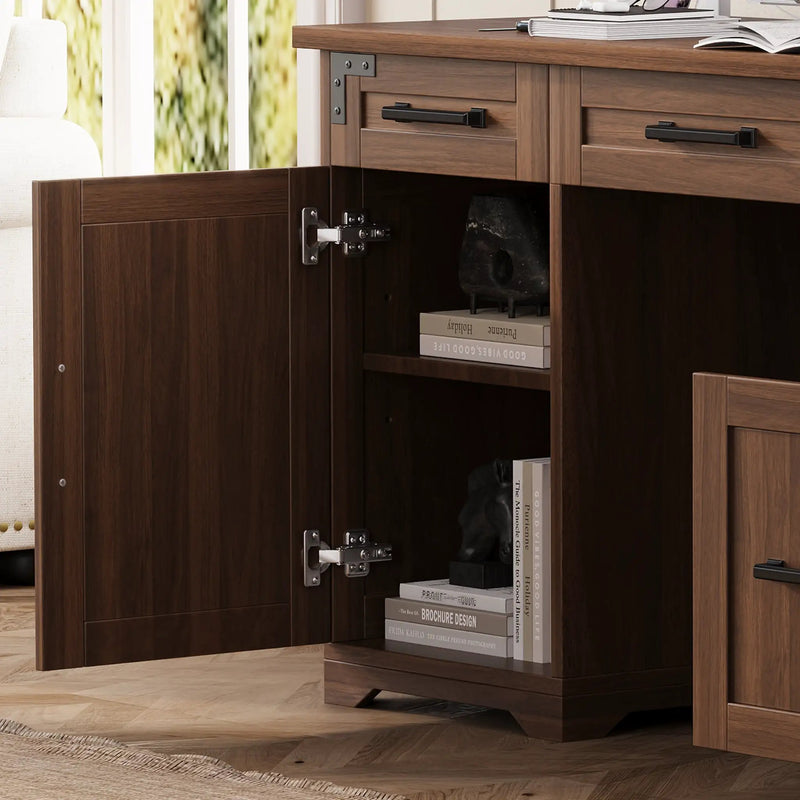 55" Farmhouse Executive Desk with Charging Station by HouseOfZazla
