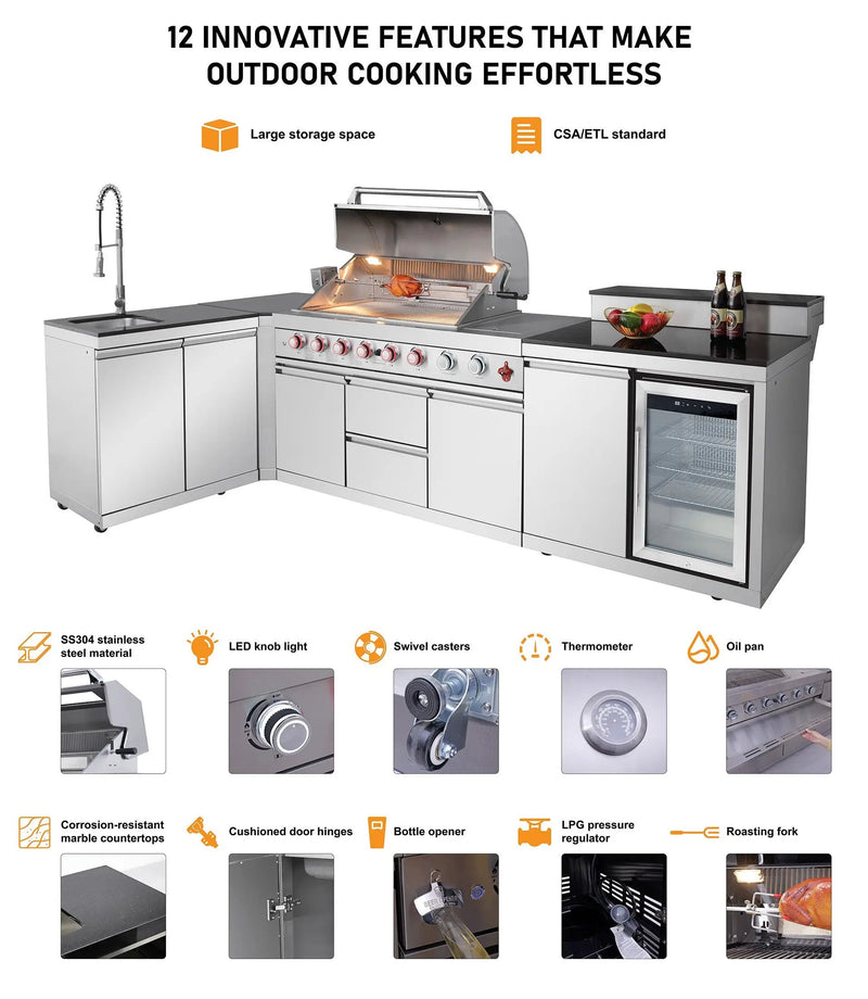 Outdoor Kitchen Island with 6+1 Burner Propane Gas BBQ Grill by HouseOfZazla