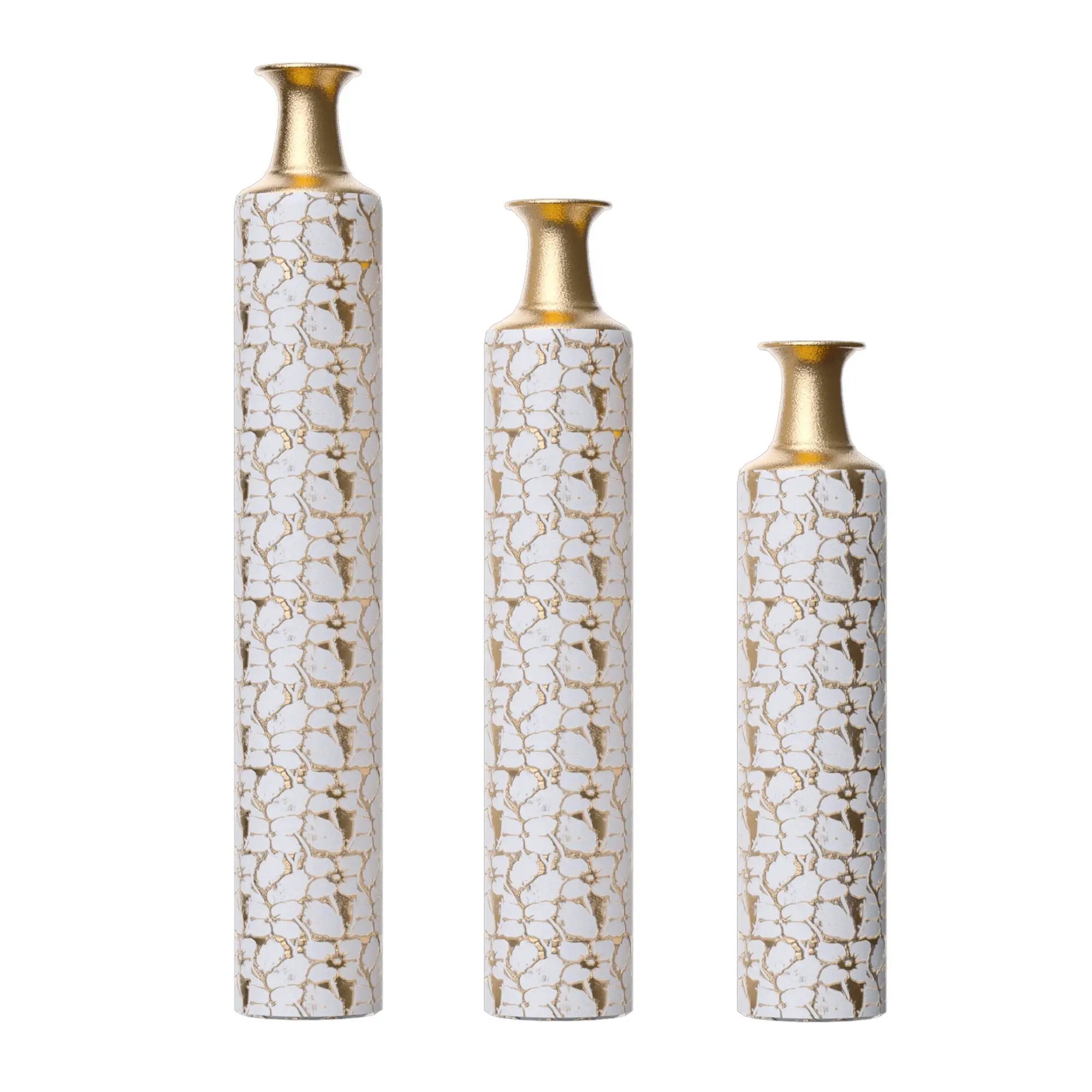Floor Vases Large Decorative Set of 3 - Antique White & Gold by HouseOfZazla