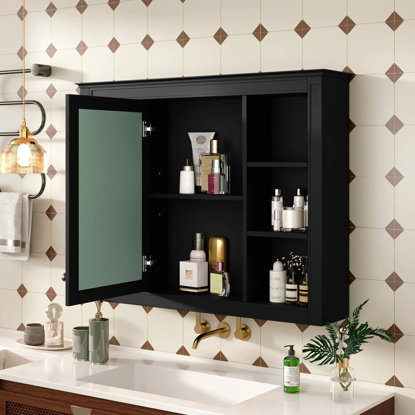 Wall Mounted Medicine Cabinet With Mirror, Storage Cabinet Featuring 6 Open Shelves And Adjustable Interior by Unique Piece Furniture
