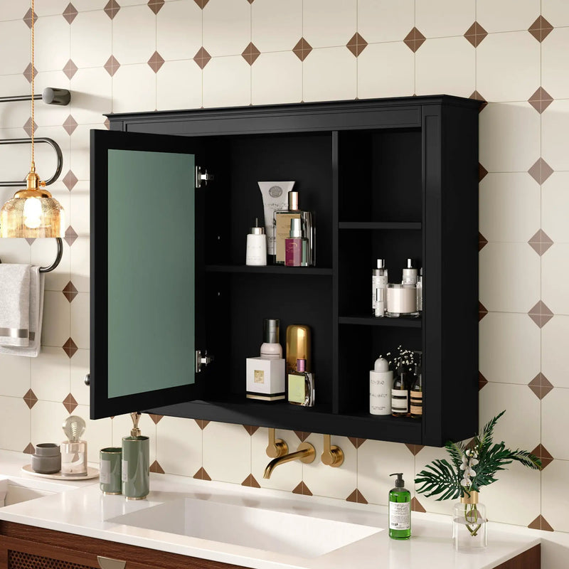 Wall Mounted Medicine Cabinet With Mirror, Storage Cabinet Featuring 6 Open Shelves And Adjustable Interior by HouseOfZazla