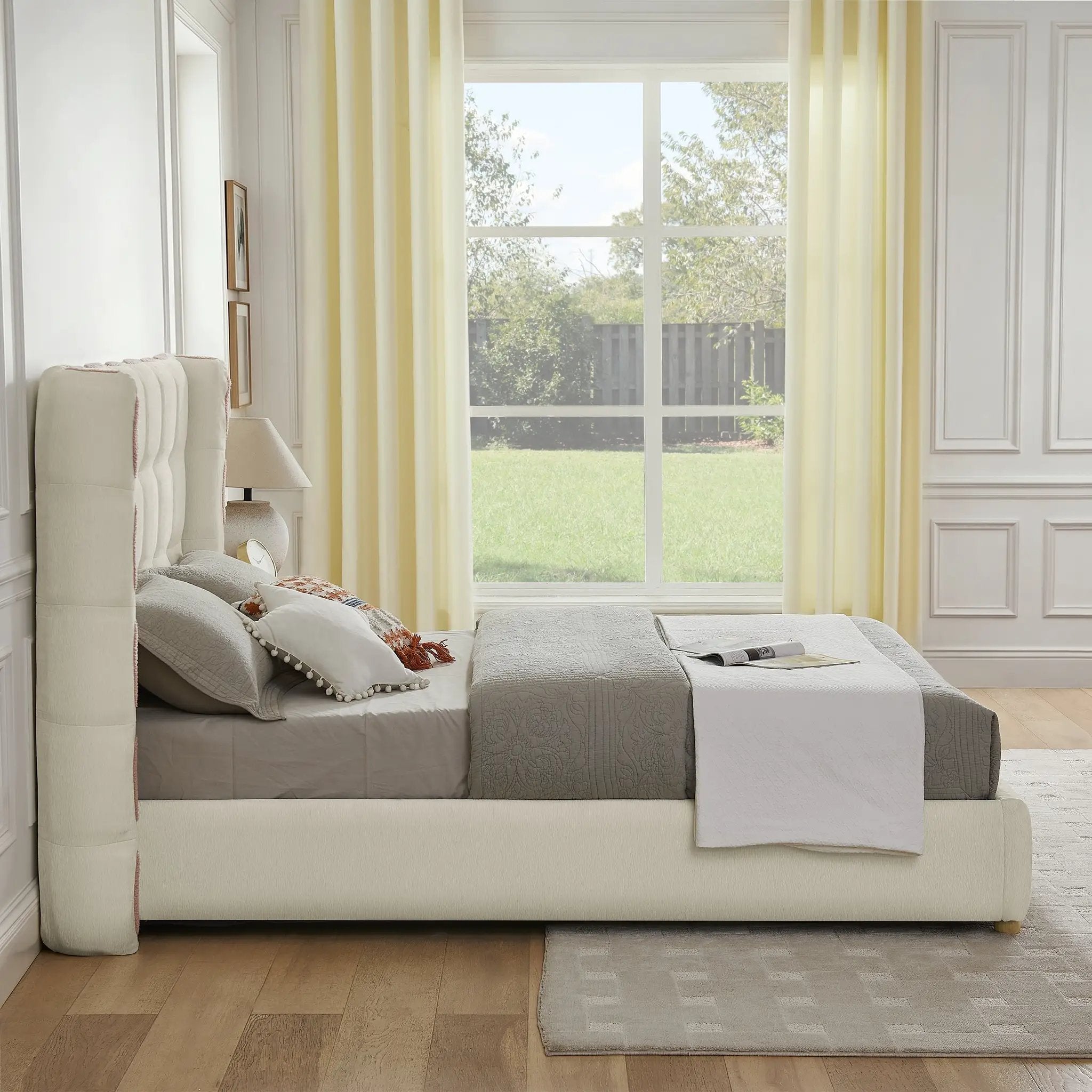 Queen Size Removable Chenille Wingback Upholstered Waffle Bed by HouseOfZazla