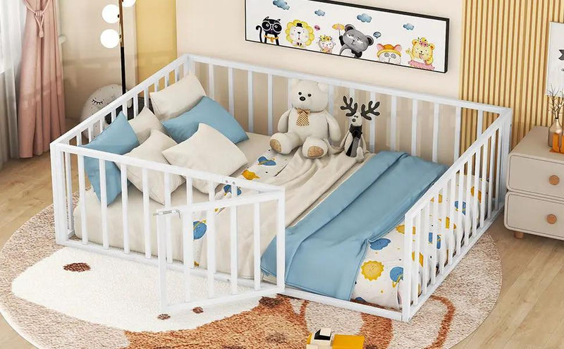 Metal Floor Bed Frame With Fence And Door by HouseOfZazla