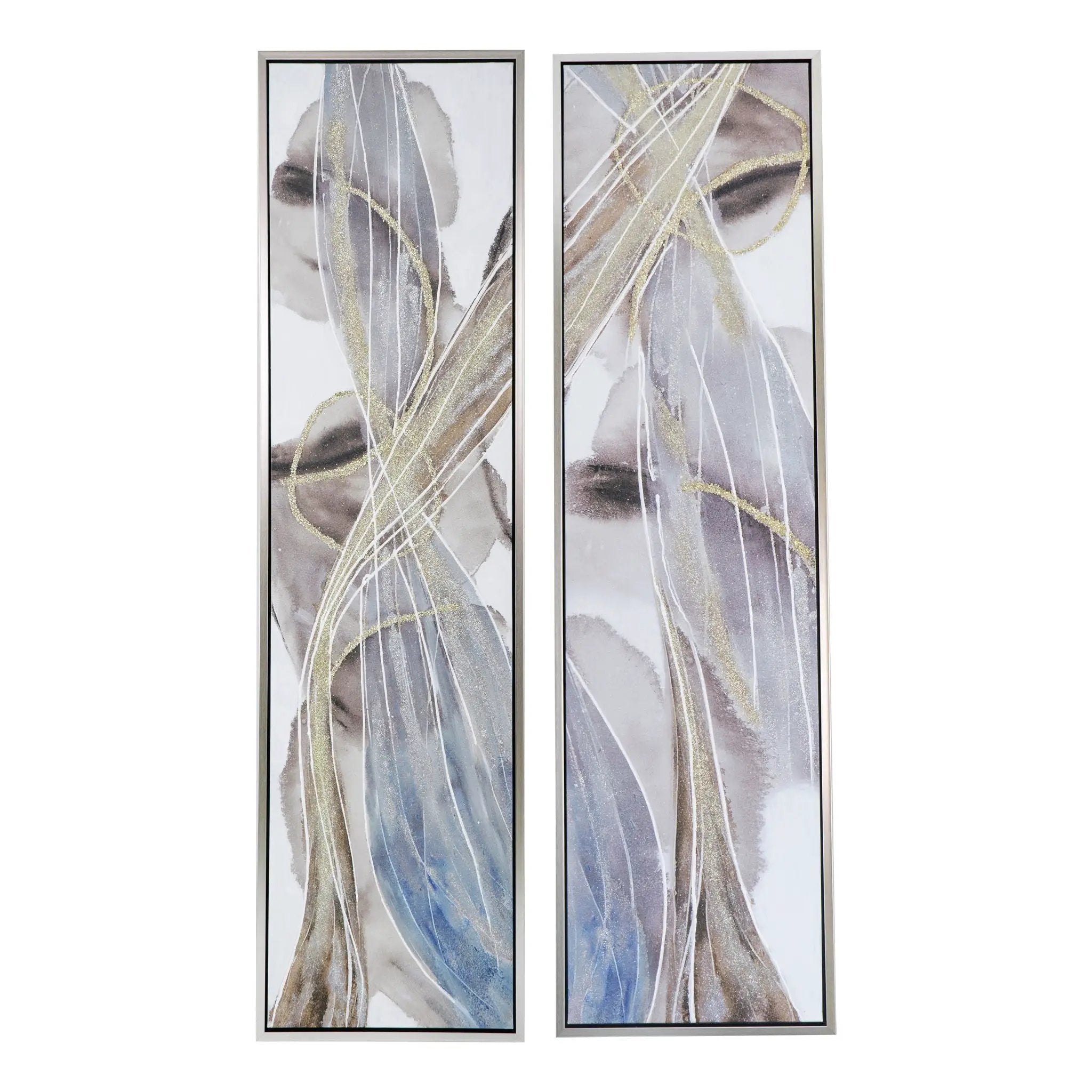 Elongated Modern Abstract Oil Paintings Wall Art Set of 2 by HouseOfZazla