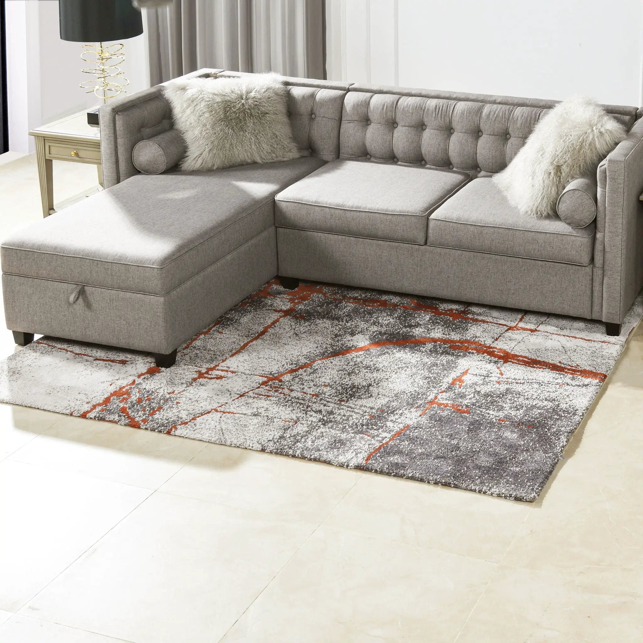 Quarry - 5' X 6.5' Abstract Area Rug - Gray / Orange by Unique Piece Furniture