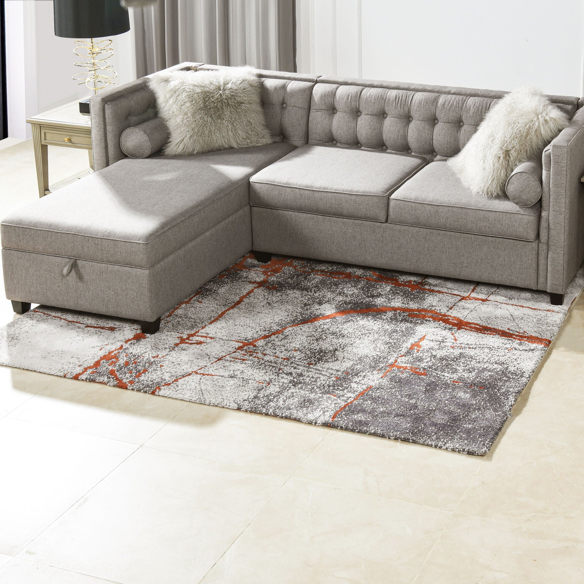 Quarry - 5' X 6.5' Abstract Area Rug - Gray / Orange by HouseOfZazla