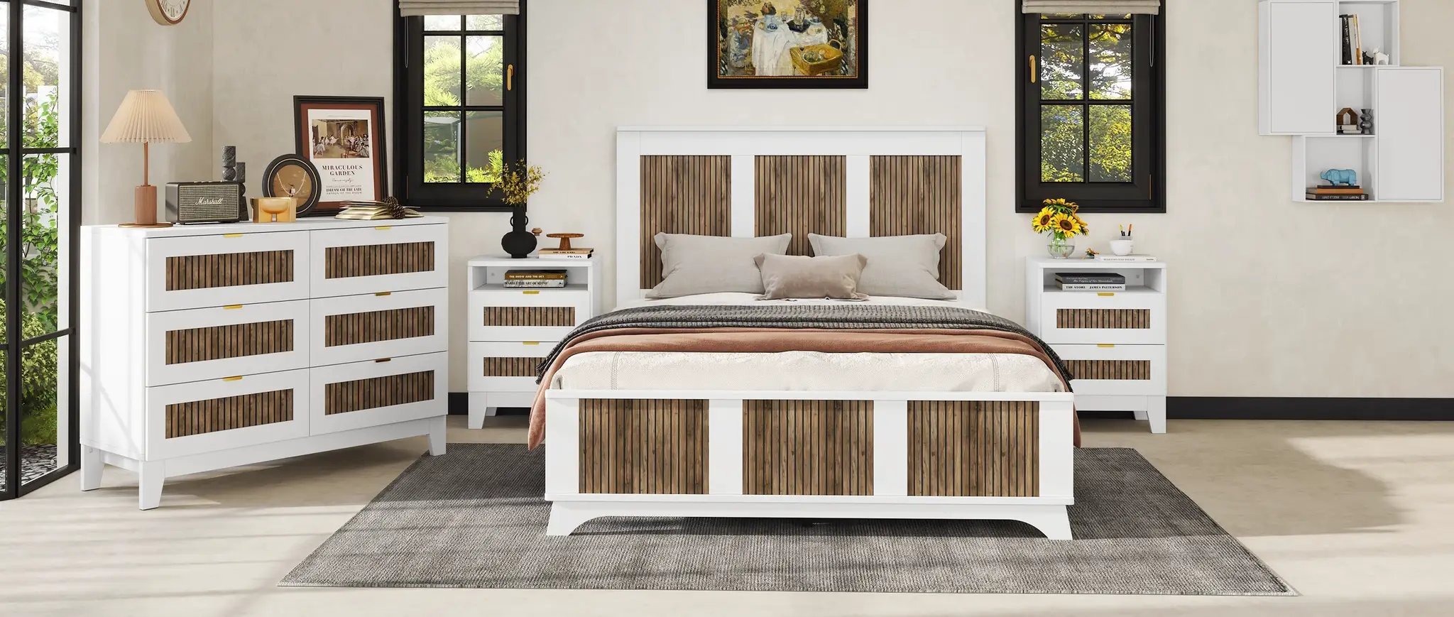 4-Pieces Bedroom Sets, Queen Size Farmhouse Platform Bed with Storage by HouseOfZazla
