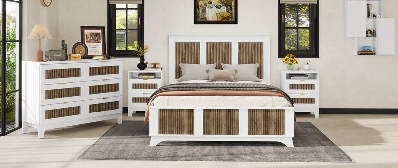 4-Pieces Bedroom Sets, Queen Size Farmhouse Platform Bed with Storage by HouseOfZazla