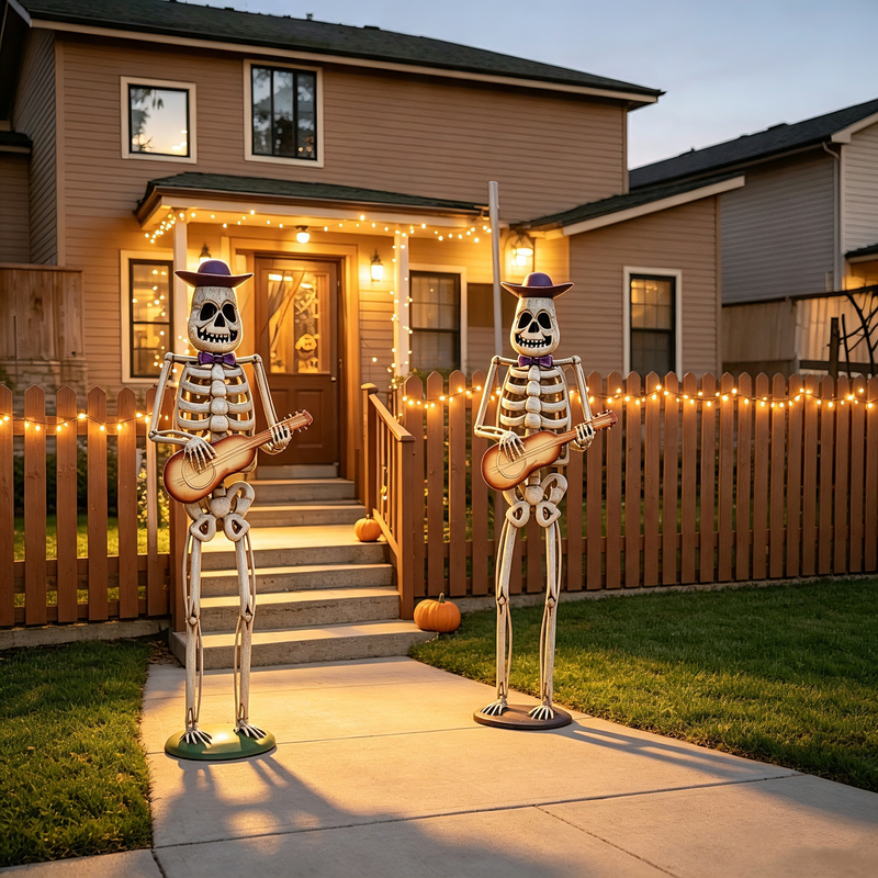 Halloween Skeleton Guitar Yard Decoration with Guitar - Metal, photo 2 of 10