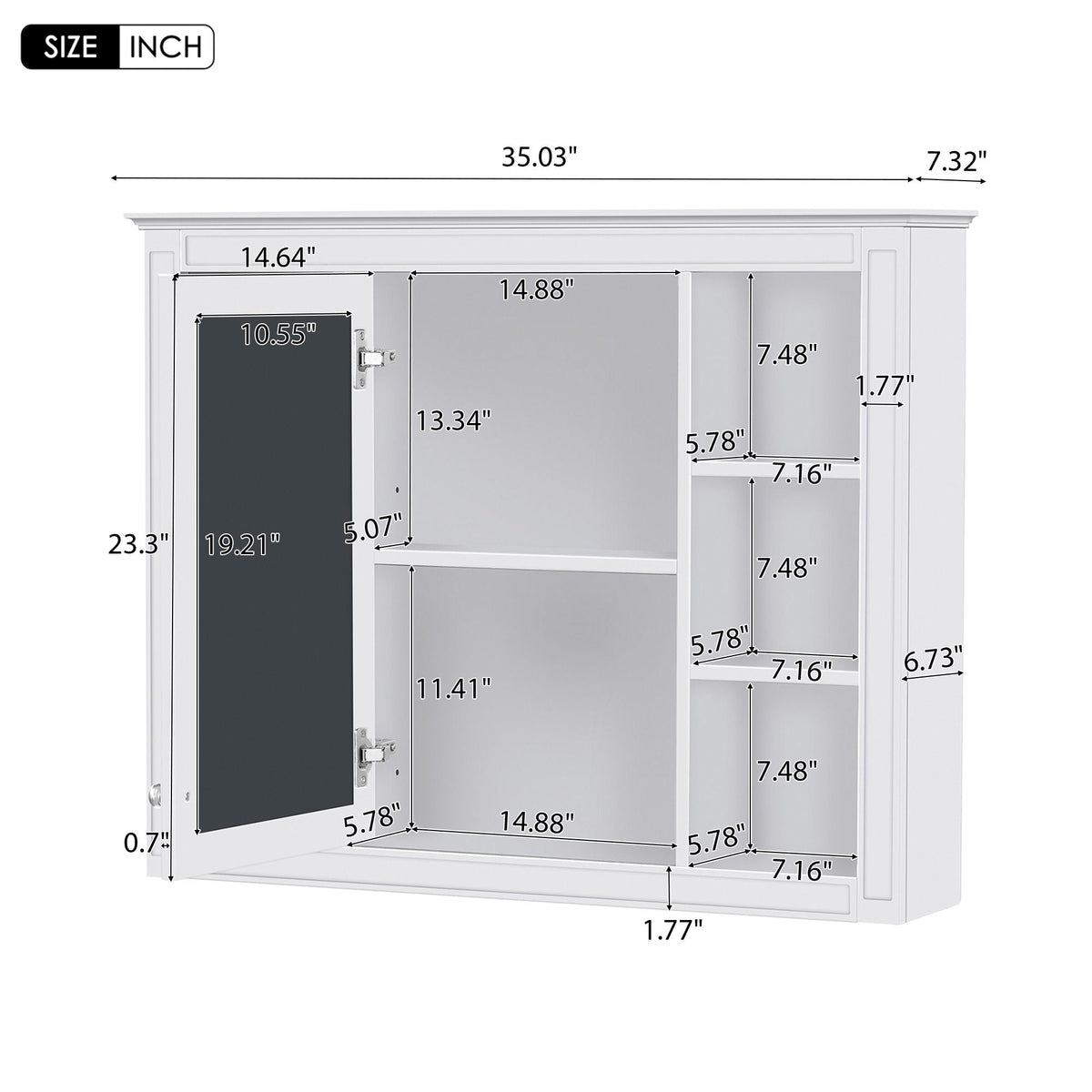 Wall Mounted Medicine Cabinet with Mirror and 6 Open Shelves - Multiple Colors, photo 9 of 16