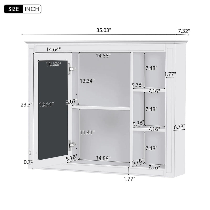 Wall Mounted Medicine Cabinet With Mirror, Storage Cabinet Featuring 6 Open Shelves And Adjustable Interior by HouseOfZazla