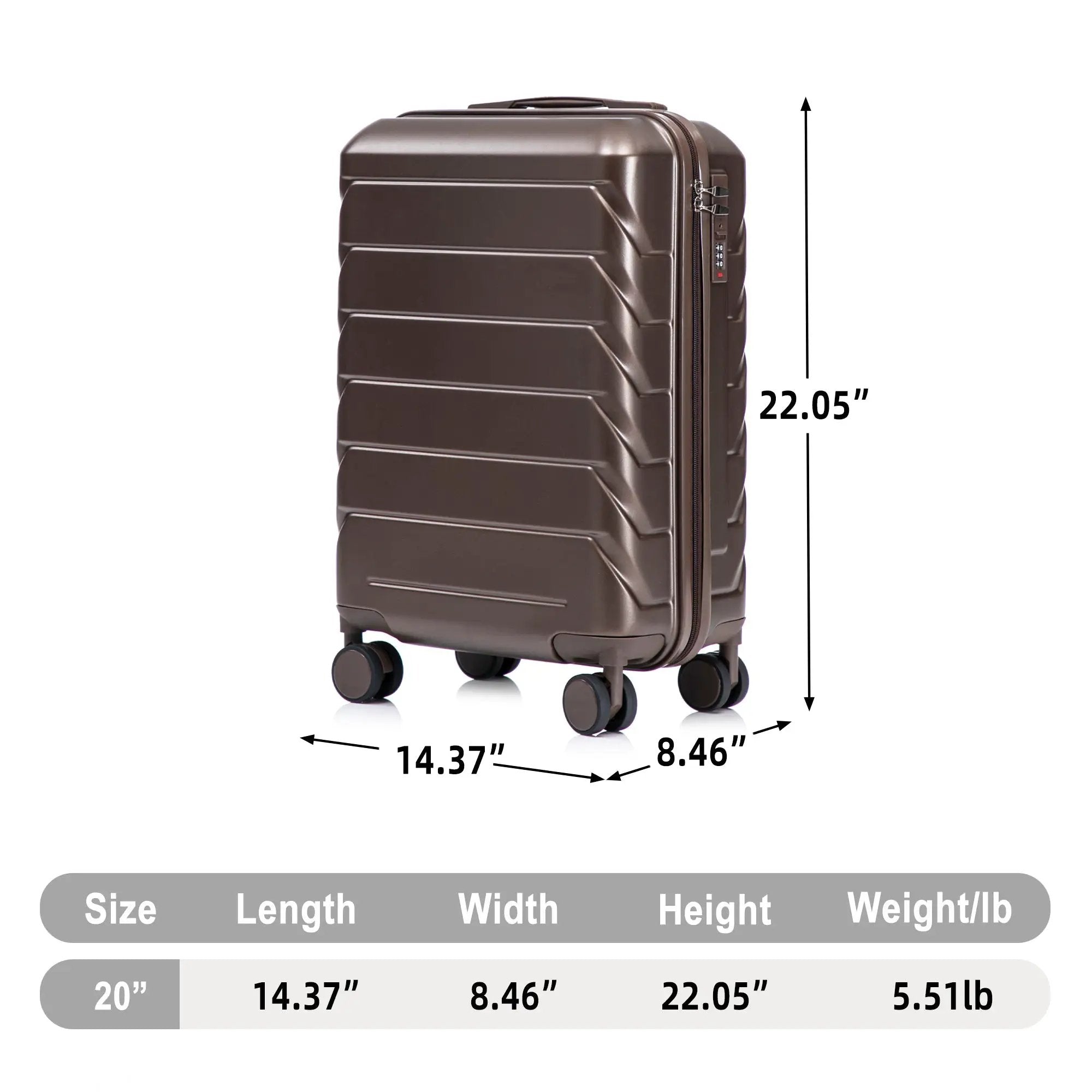 20 Inch ABS Hard Shell Travel Checked Luggage - Brown by HouseOfZazla