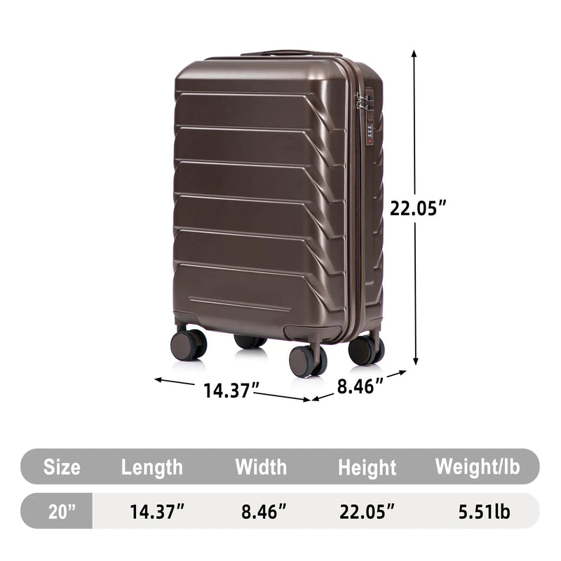 20 Inch ABS Hard Shell Travel Checked Luggage - Brown by HouseOfZazla