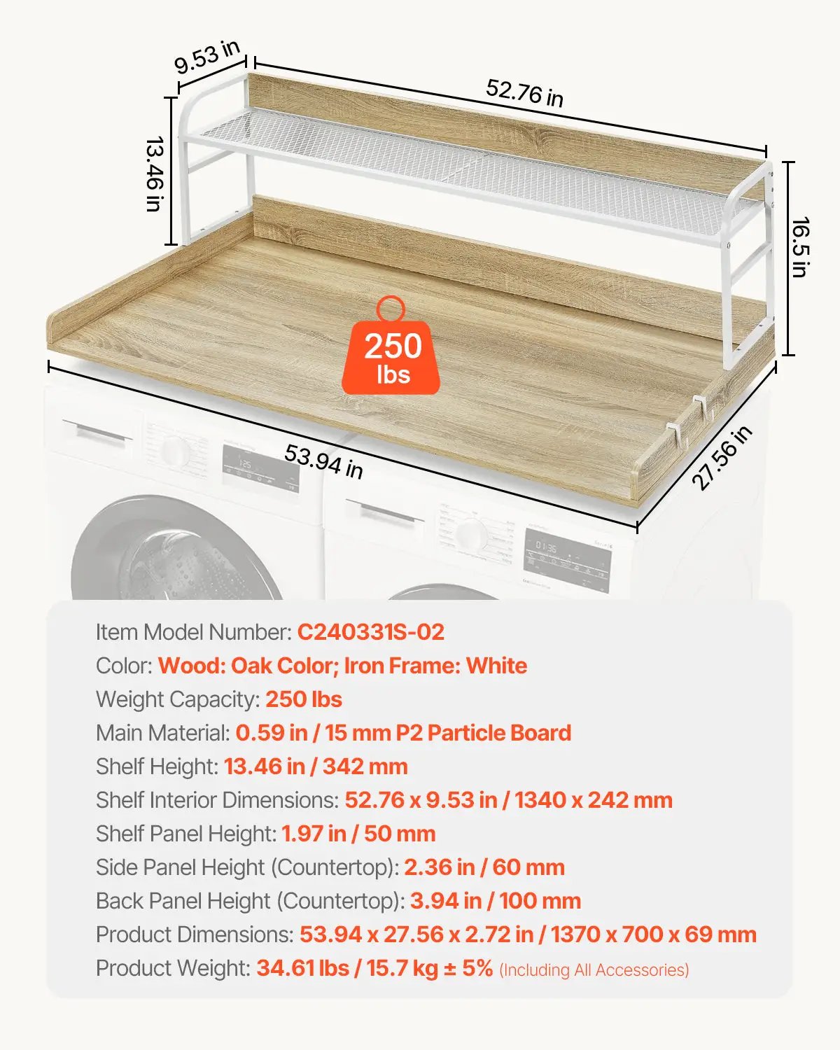 Washer Dryer Countertop with 2-Tier Shelf by HouseOfZazla