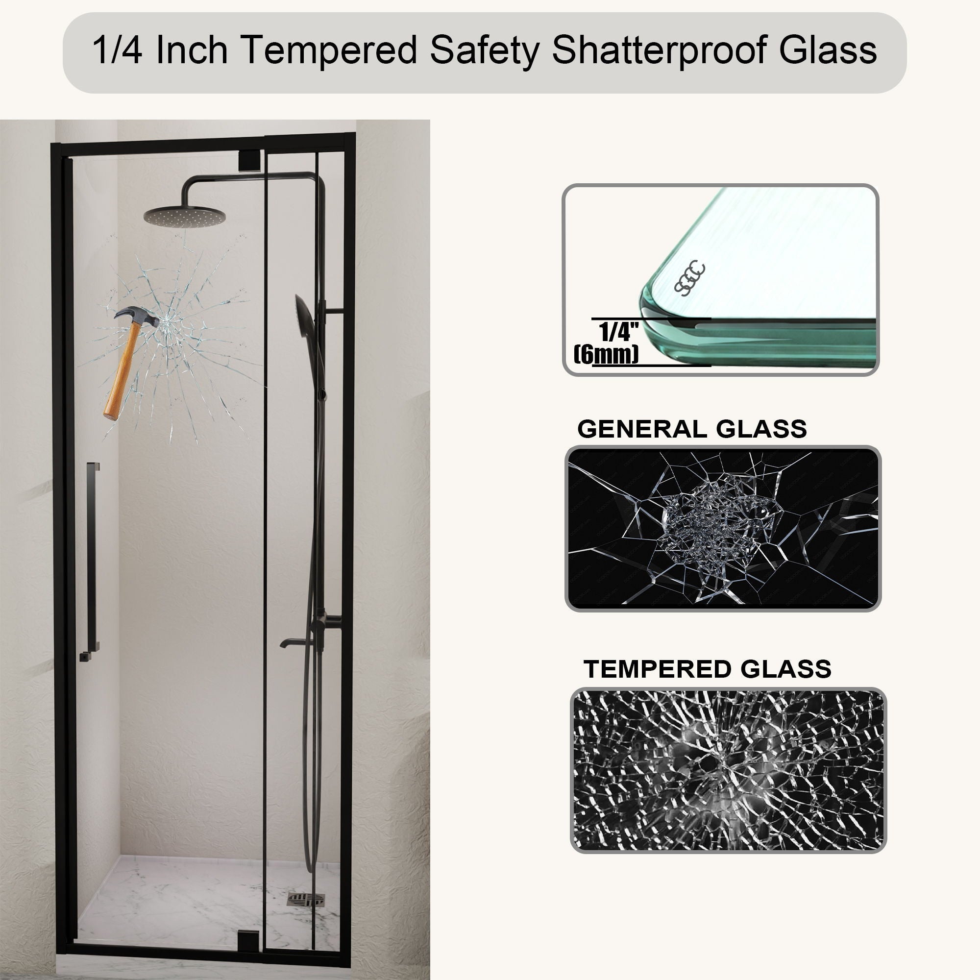 Semi Frameless Pivot Hinged Shower Door, Reversible Design by HouseOfZazla