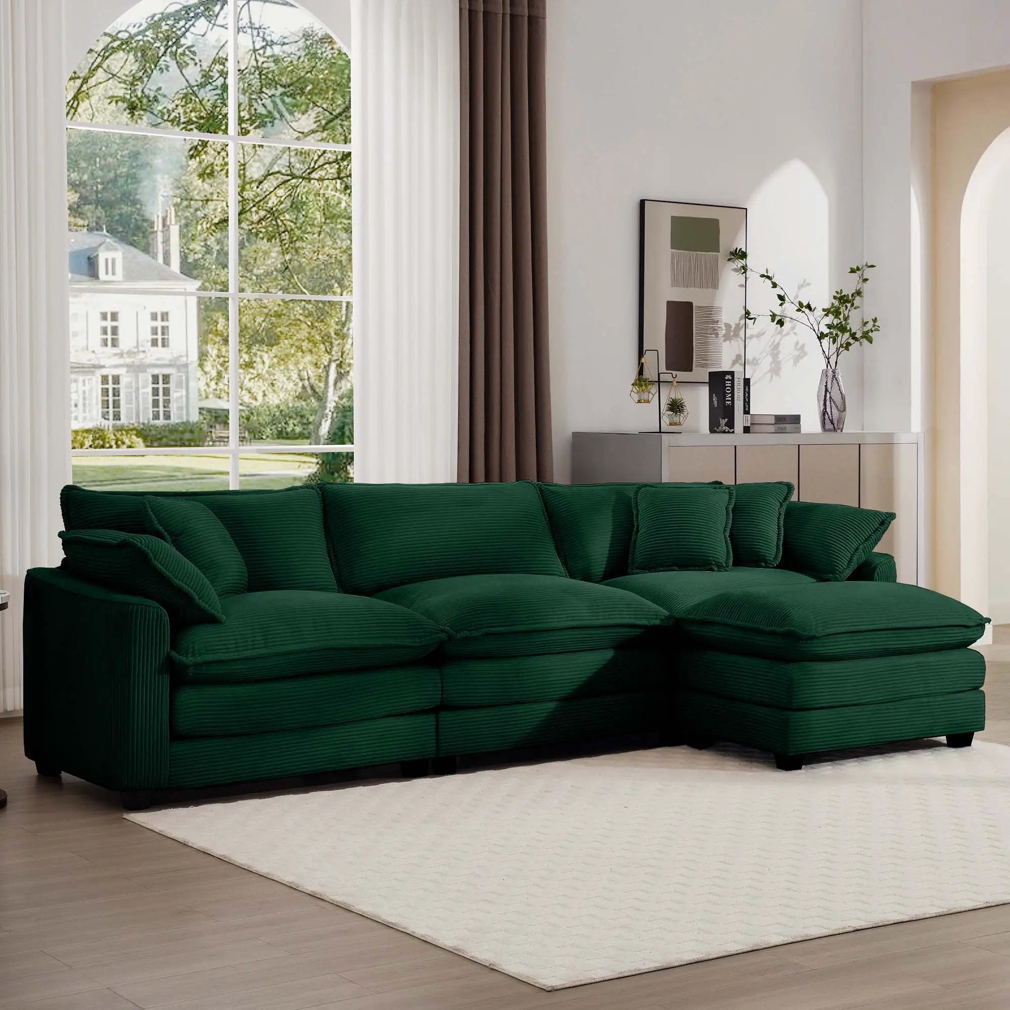 Modern Oversized Modular Cushion Sofa With Ottoman, Low Back, Deep Seating Sofa Set by Unique Piece Furniture