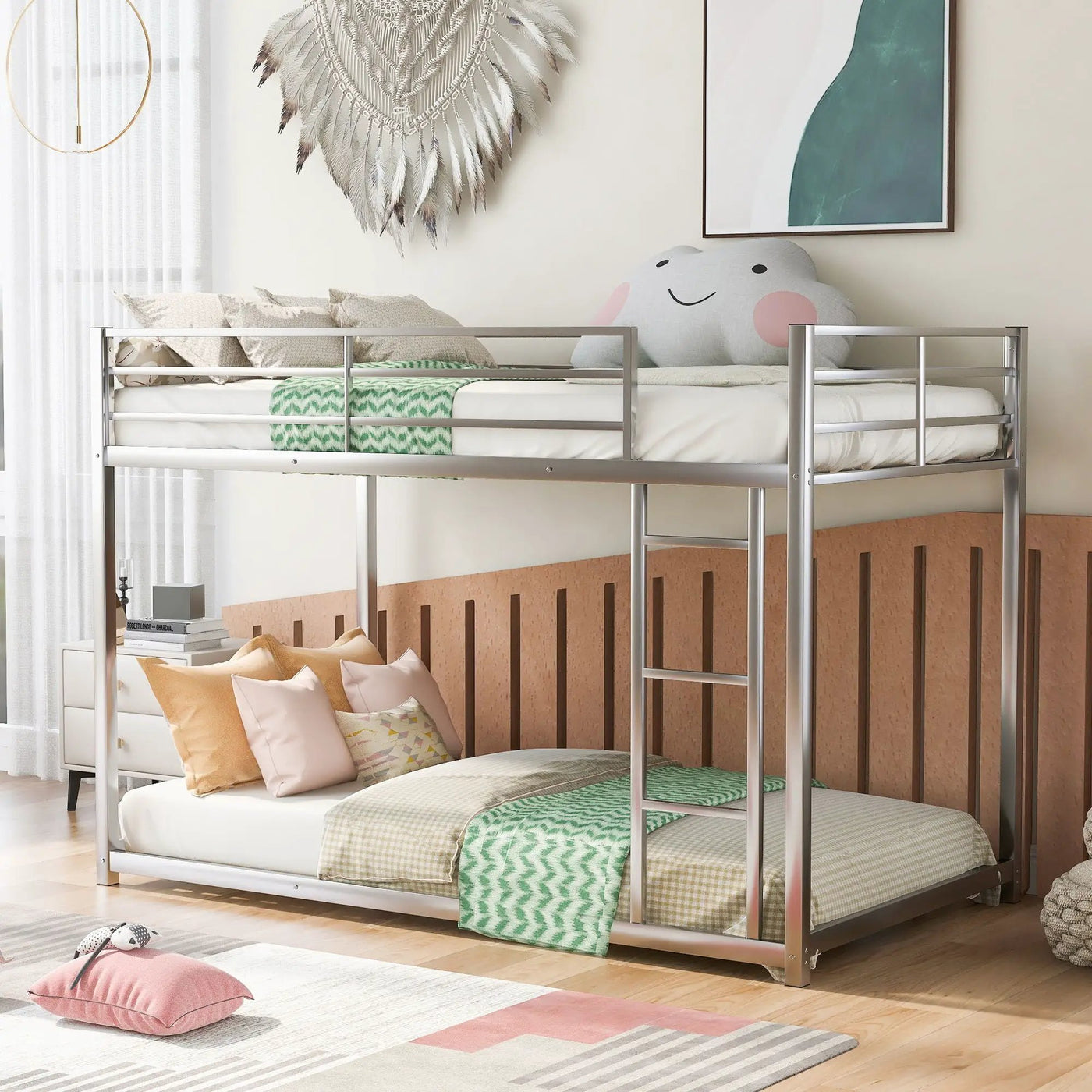 Metal Bunk Bed, Low Bunk Bed With Ladder by HouseOfZazla